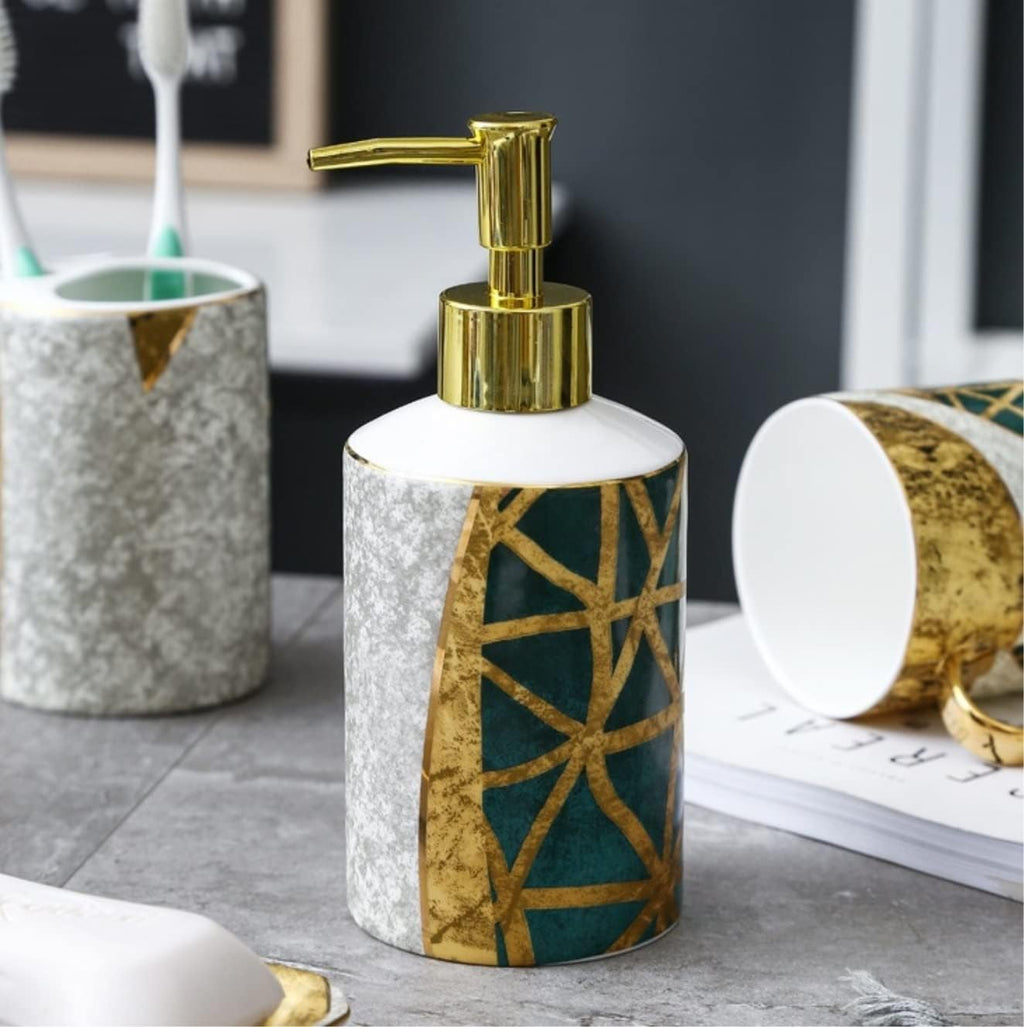 Vanity Bathroom Decor, Household Nordic Marble Bathroom Accessory Set Green and Phnom Penh Ceramics Bath Set for Housewarming Gift Housewarming Gift