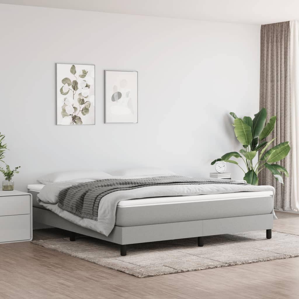 Box Spring Bed Frame Light Gray King Fabric Durable Breathable with Sturdy Legs and Plywood Slats for Stability and Support, 4-Piece Set, US Only
