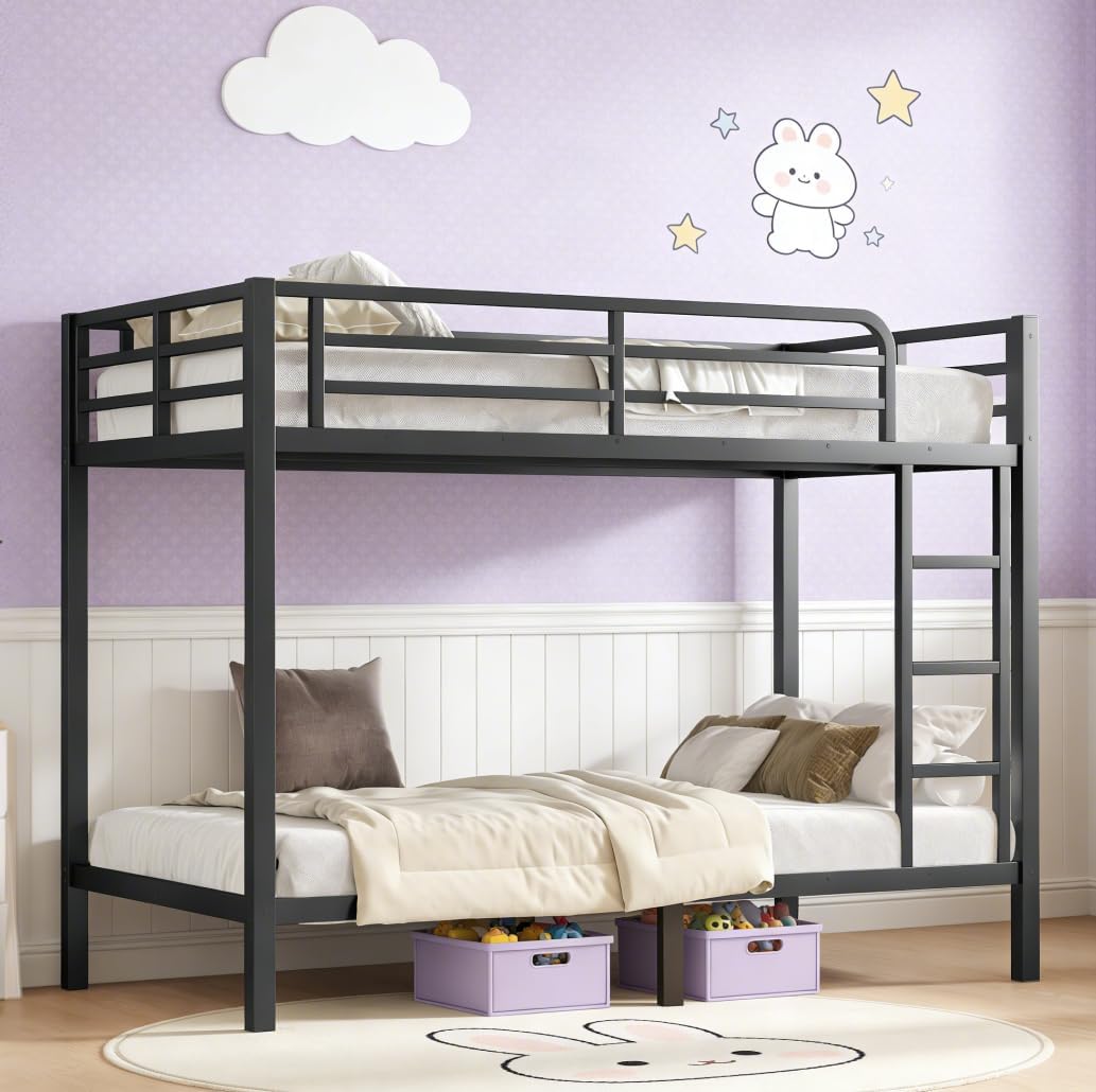 Bellemave Twin XL Over Twin XL Bunk Beds, Heavy Duty Metal Bunk Bed Frame for Kids, Adults, Black
