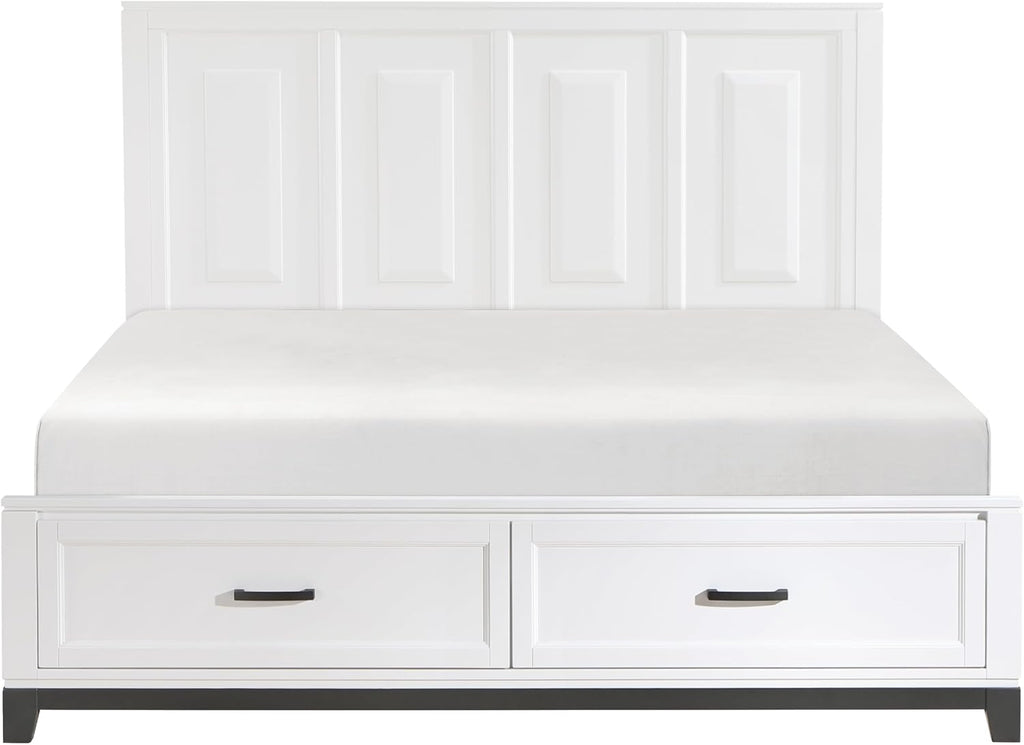Transitional Bedroom King Size 4-Pieces Set Platform Bed Footboard Drawers White Finish Furniture