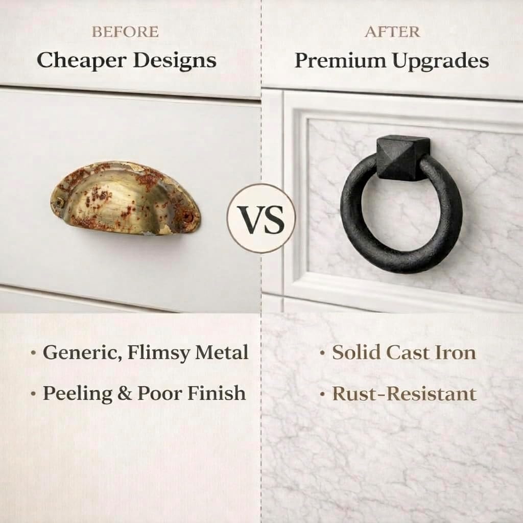 Renovators Supply Manufacturing Black Cast Iron Mission Cabinet Ring Pull Swing Handle Antique Drop Style 2 in. RSF Rust-Resistant Powder Coat Finish Pack of 12