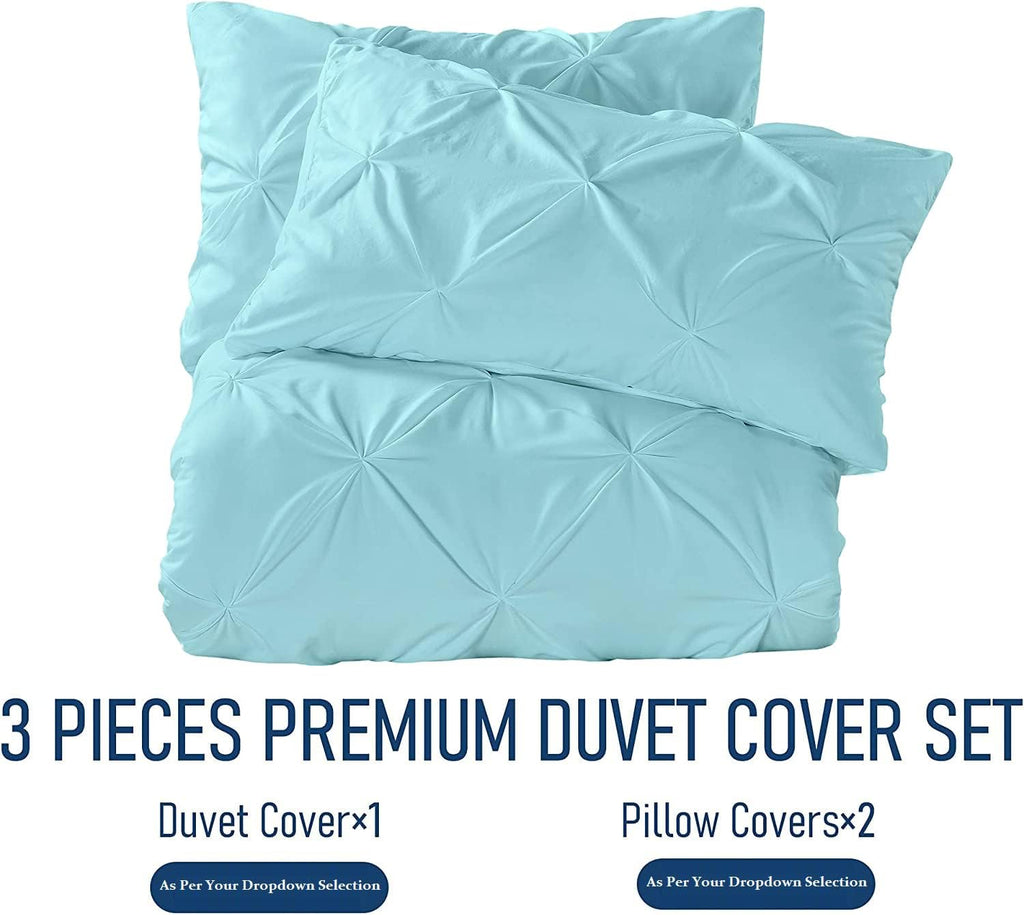 Crown Collection Luxuriate Hotel 1000-TC Hypoallergenic Ultra Soft Design 100% Egyptian Cotton Pinch Plated Duvet Cover with Zipper Colser & 2pcs Pillow Case Set (Super King Plus 120X120, Aqua)
