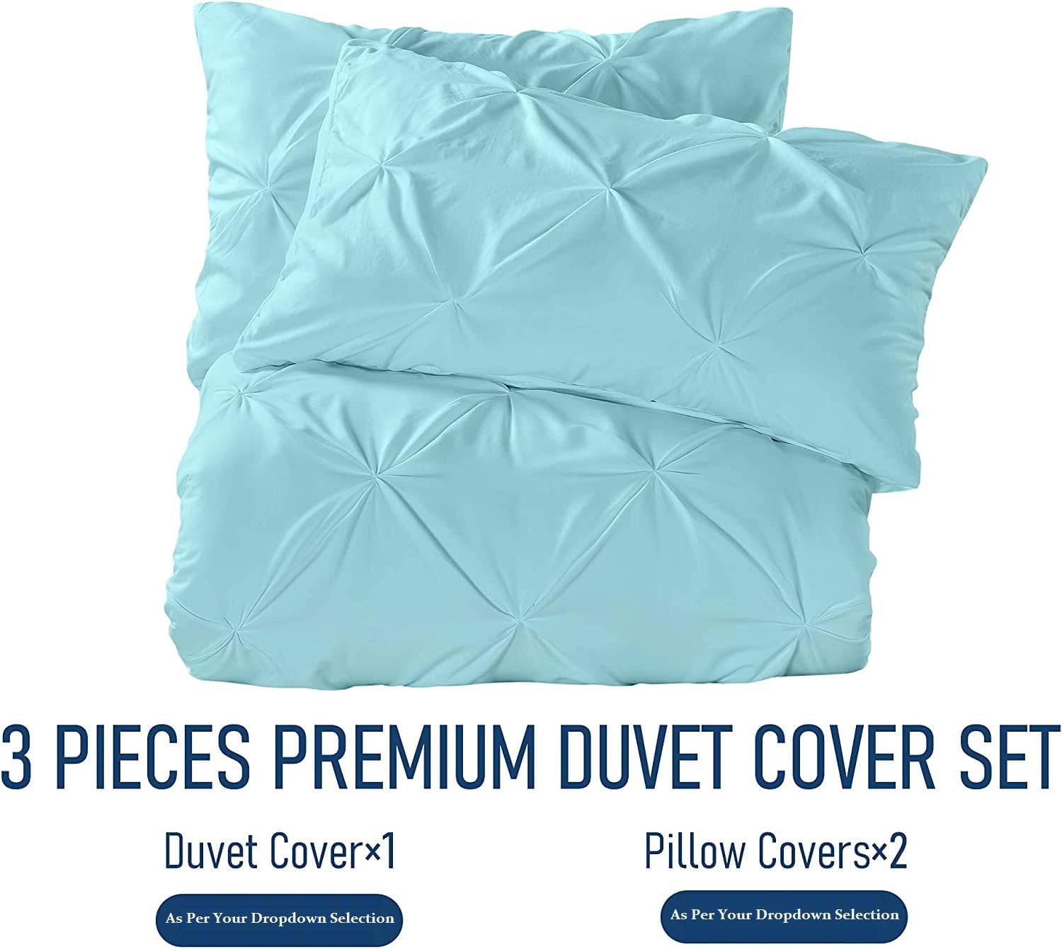 Crown Collection Luxuriate Hotel 1000-TC Hypoallergenic Ultra Soft Design 100% Egyptian Cotton Pinch Plated Duvet Cover with Zipper Colser & 2pcs Pillow Case Set (Super King Plus 120X120, Aqua)