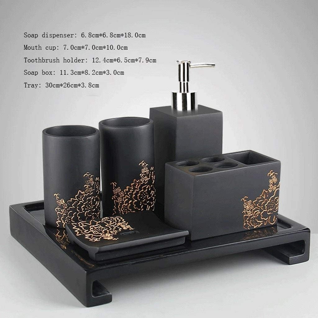 Vanity Bathroom Decor, 5-Piece Resin Bathroom Accessories Set Soap Dispenser/Toothbrush Holder/Tumbler/Soap Dish Set Housewarming Gift(5pc)
