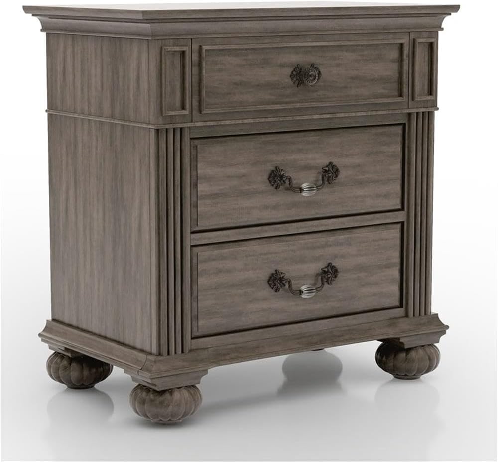 Furniture of America FOA Damos 3-Piece Gray Solid Wood Panel Bedroom Set - King + 2 Nightstands