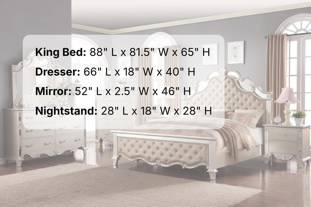 First of a Kind Sonia Contemporary 4 Piece King Bedroom Set with Upholstered Headboard Sleek Modern Design Coordinated Furniture Collection, Champagne