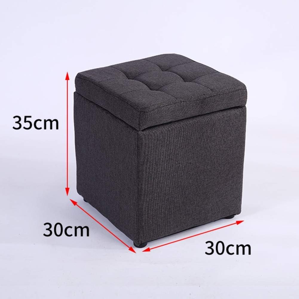 BTZHY Vanity Chair,Linen Upholstered Storage Bench Footrest Stool,Cube Organizer Box Pouffe Footstool Wood Feet Puff Seat-Black 30x30x35cm