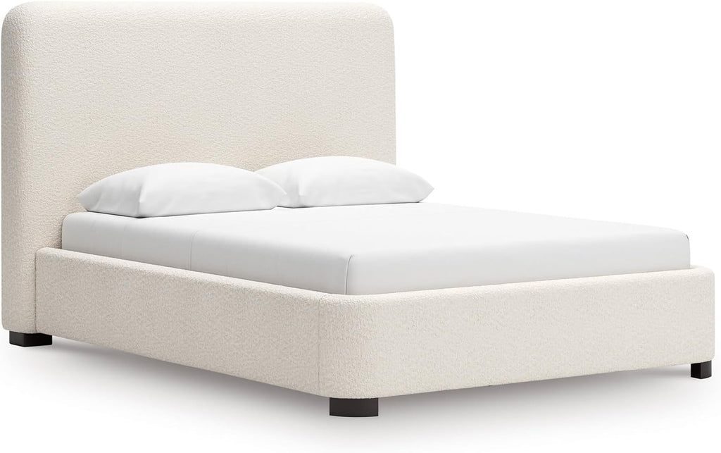 Signature Design by Ashley Brandinlane Casual Queen Upholstered Bed, Foundation/Box Spring Required, Nuvella Cleanable Performance Fabric, 54.63' High, Beige
