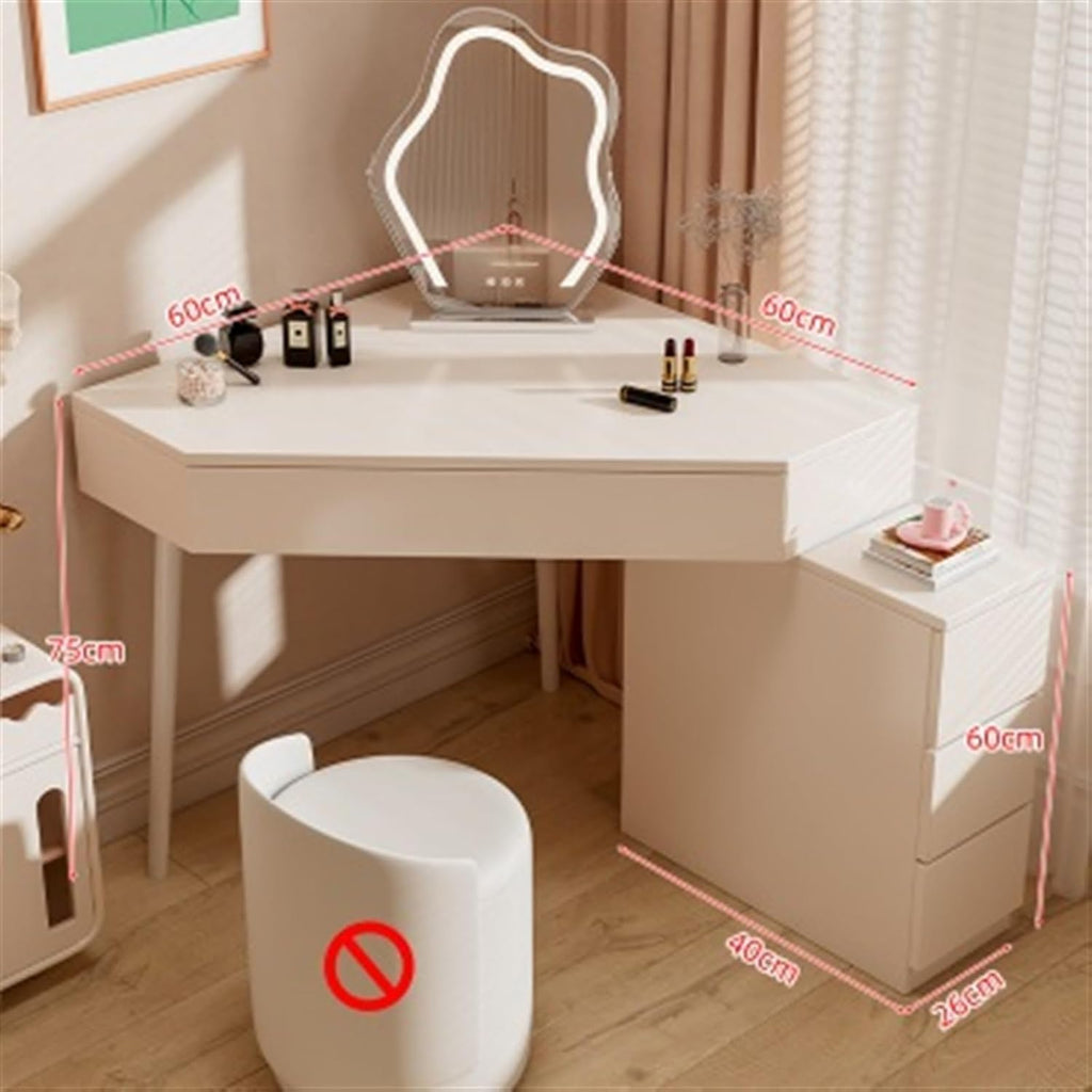 Makeup Vanity Desk Modern Vanity Desk, White Corner Table, Small Space Makeup with Mirror and 5 Drawers(Small)