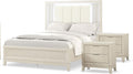 Furniture of America Oberlin Modern Wood 3-Piece Bedroom Collection with Bed Frame and 2-Drawer Nightstands Set of 2, Box Spring Required, Antique White, Queen