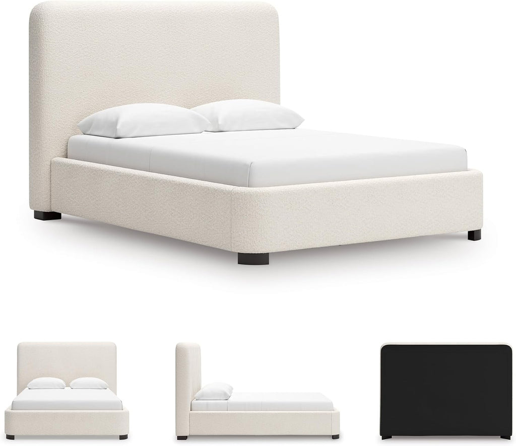 Signature Design by Ashley Brandinlane Casual Queen Upholstered Bed, Foundation/Box Spring Required, Nuvella Cleanable Performance Fabric, 54.63' High, Beige