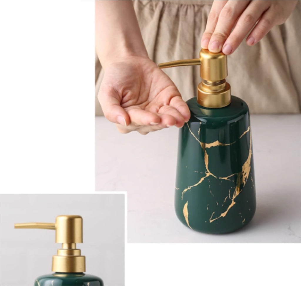 Vanity Bathroom Decor, 5-Piece/Set Bathroom Accessories Set Black Green Ceramic Soap Dispenser Set Housewarming Gift(Green)