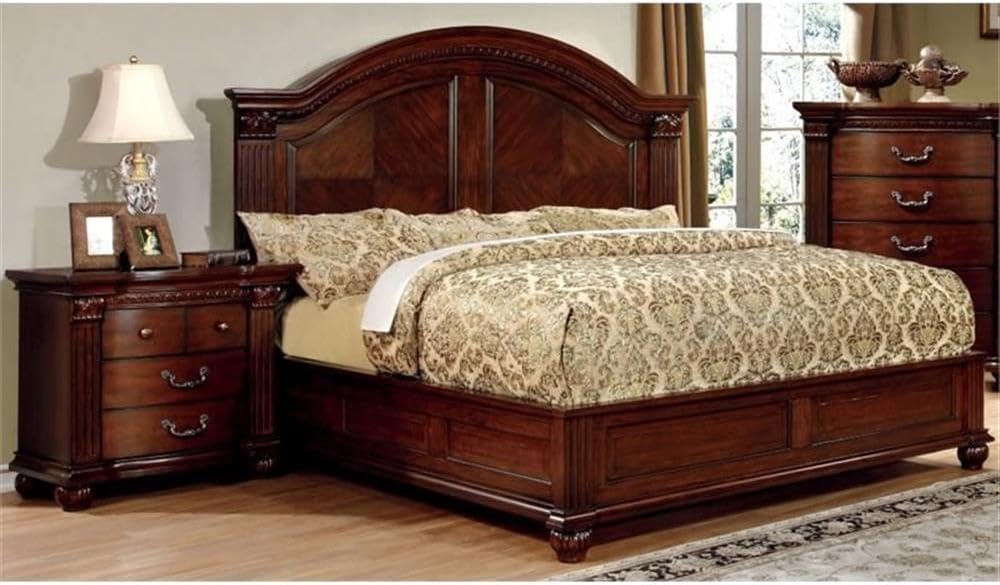 Furniture of America FOA Sorella 2pc Traditional Cherry Solid Wood Bedroom Set- Cal King + Nightstand