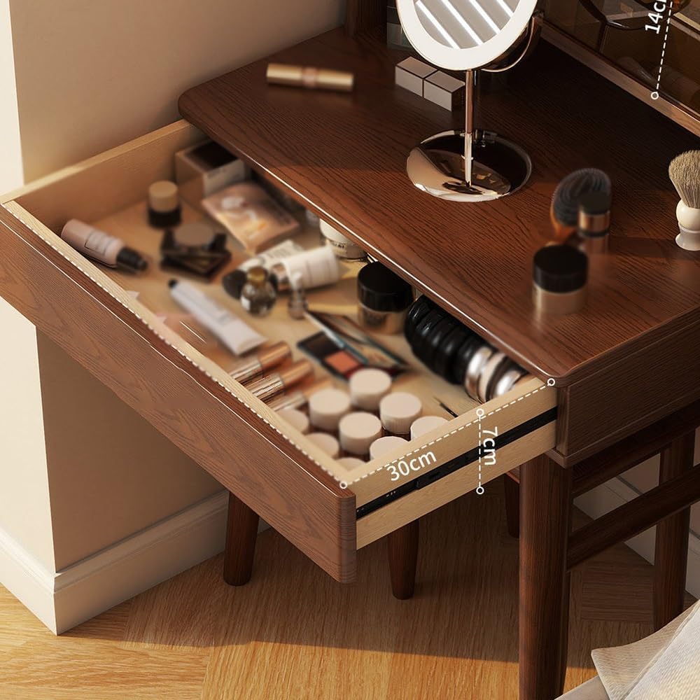 Compact Vanity Vintage Solid Wood Vanity Dresser Set - Chic French Corner Makeup Table with Storage Cabinet Space Saving