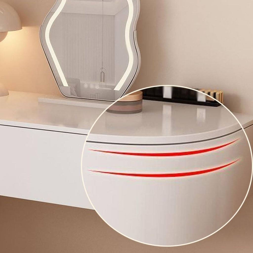 Wall-Mounted Vanity Desk, Floating Makeup Table with Storage Drawers, Corner Dressing Table for Small Spaces, Bedroom/Bathroom Makeup Organizer