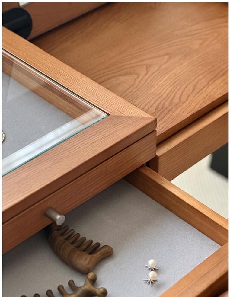 Vanity Table Vintage French Style Solid Wood Makeup Vanity with Ample Storage Cabinet for Your Beauty Essentials