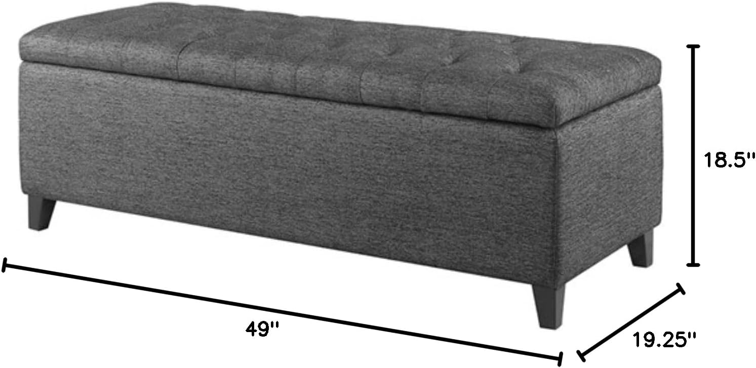 Madison Park Entryway Accent Bench for Living Room Flip Top Storage Chest, Shandra Tufted Top Upholstered Storage Bench End of Bed for Bedroom Furniture, Indoor Seating, 49'Wide, Charcoal