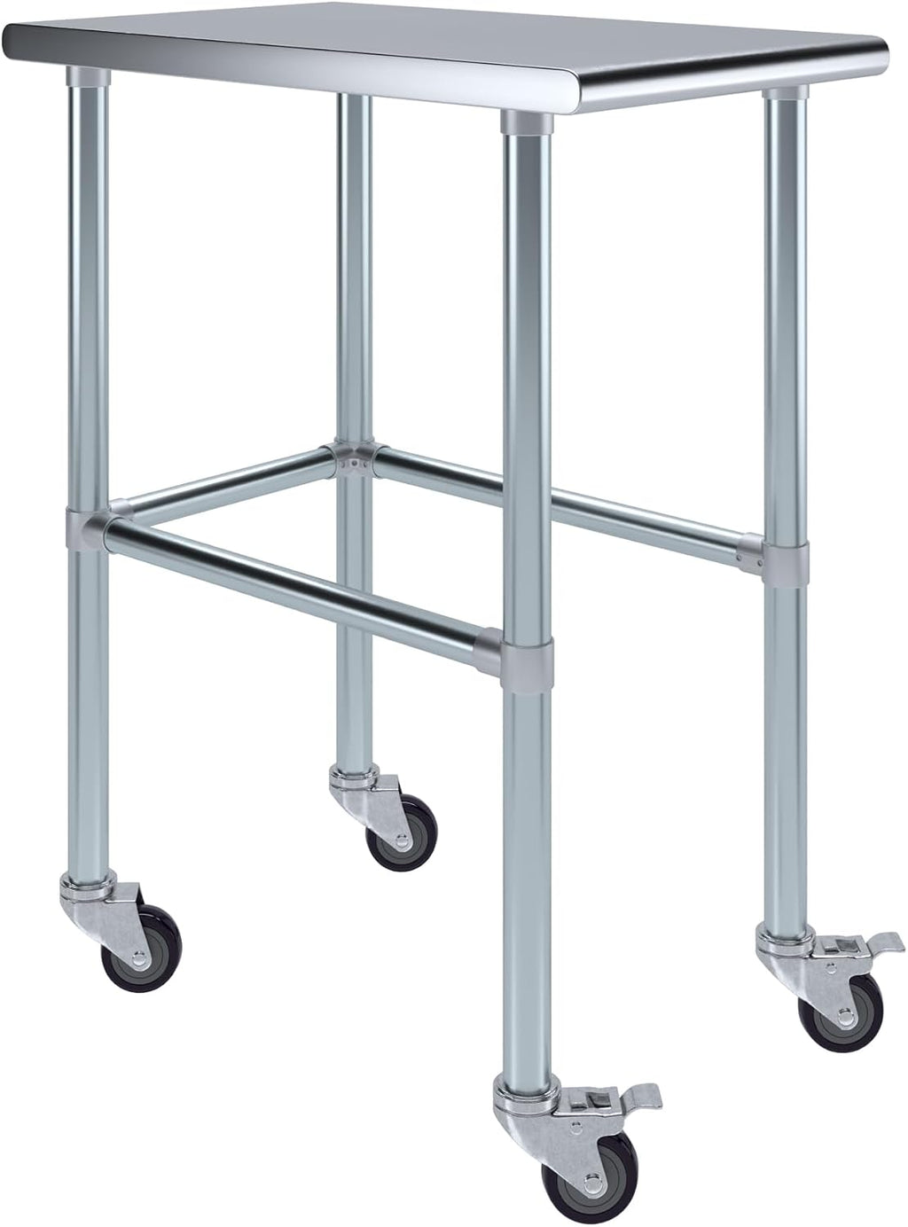 AmGood Stainless Steel Work Table Open Base & Wheels | Work Station | Metal Work Bench (Stainless Steel Work Table Open Base + Casters, 18' Long x 30' Deep)