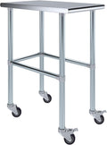 AmGood Stainless Steel Work Table Open Base & Wheels | Work Station | Metal Work Bench (Stainless Steel Work Table Open Base + Casters, 18' Long x 30' Deep)