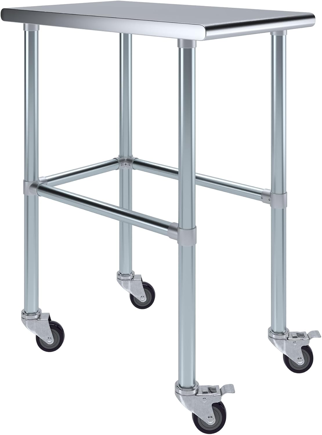 AmGood Stainless Steel Work Table Open Base & Wheels | Work Station | Metal Work Bench (Stainless Steel Work Table Open Base + Casters, 18' Long x 30' Deep)