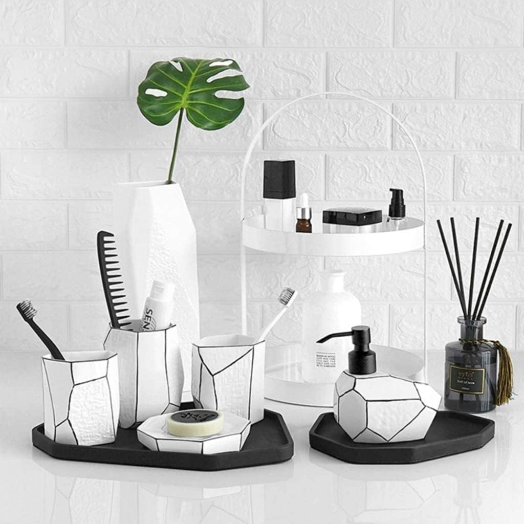 Vanity Bathroom Decor, Ceramics Bathroom Accessories Set Soap Dispenser/Toothbrush Holder/Tumbler/Soap Dish Creative Home Gift Housewarming Gift(5pcs)