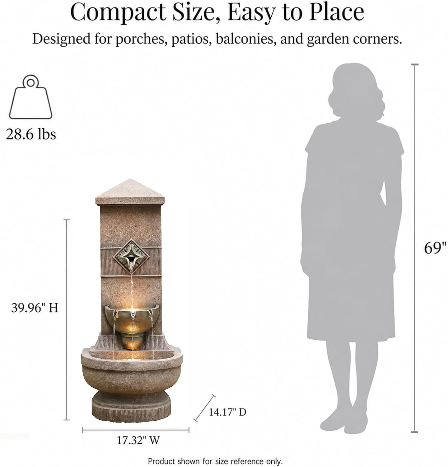 Bumilgar Outdoor Wall Fountain with LED Lights, 39.96' H Freestanding Garden Water Fountain, Large Floor Standing Patio Waterfall Feature, European Resin Flat Back Yard Courtyard Porch Décor