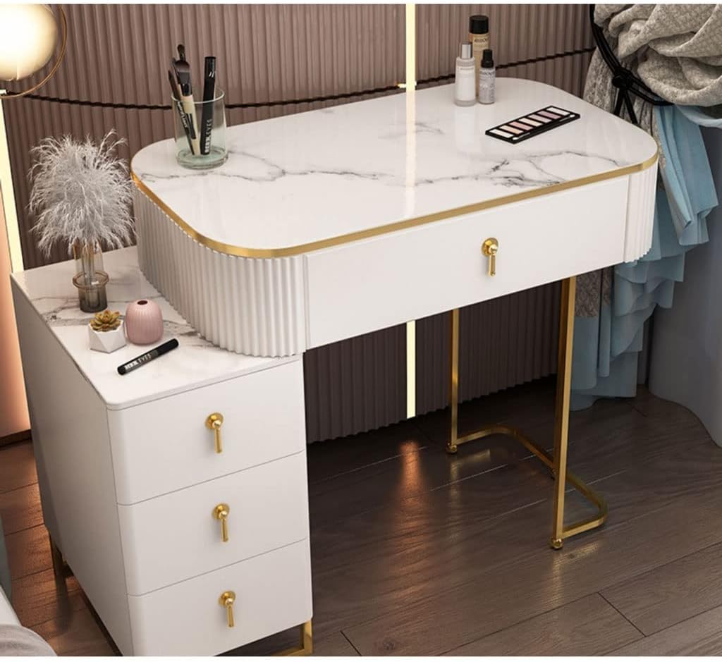 Vanity Benches Vanity Dressing Table Set with Lighted Mirror, Makeup Table with Drawers and Stool for Bedroom White (Color : A)