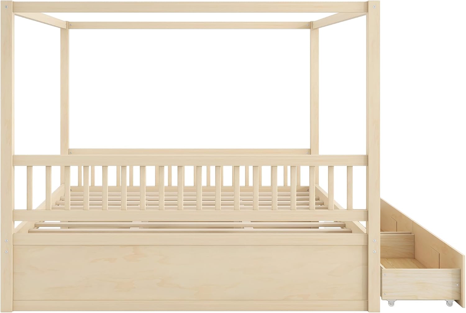Canopy Bed with Storage Drawers, Wooden Bed Frame with Slat for Bedroom,No Spring Box Needed (Natural, King (U.S. Standard))