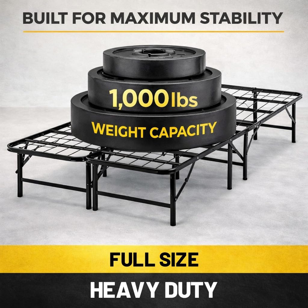 Greaton, 14-Inch Foldable Metal Platform Bed Frame with Tool Free Setup, Sturdy Steel, No Box Spring Needed, Full, Black