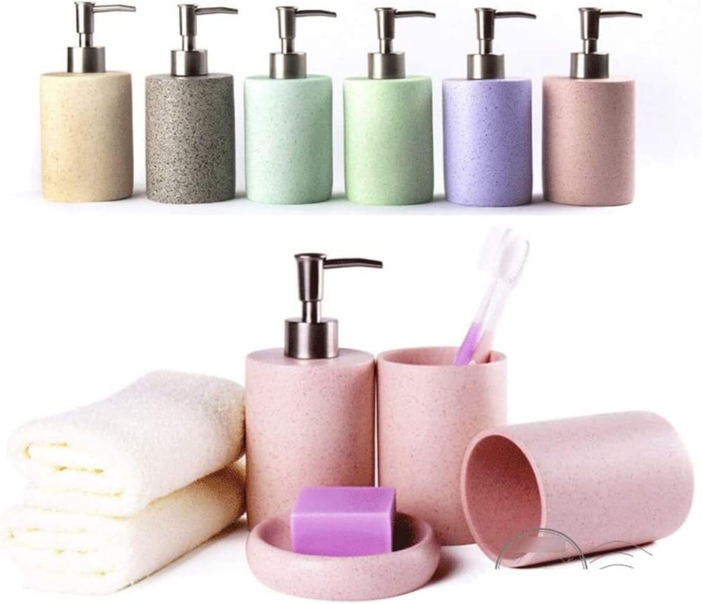 Vanity Bathroom Decor, Soap Dispenser Bottle Nordic Style Bathroom Accessory Set Simple Resin 4 Piece Bathroom Set for Home Decor Housewarming Gift(Grey)