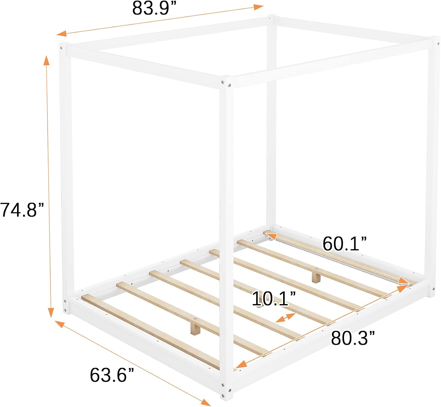 Merax Queen Size Canopy Bed with Support Legs, Queen Size/Mattress Foundation with Wood Slats, 4 Poster Platform Bed Canopy Bed, White