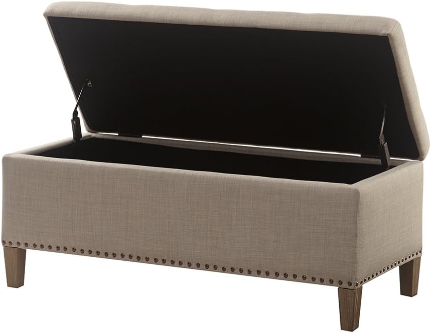 Madison Park Entryway Accent Bench for Living Room Flip Top Storage Bench Ottoman, Nailhead Trim, Tufted Padded Top, Modern Bed End Bench for Bedroom Storage Chest, Indoor Seating, 42'Wide, Light Grey