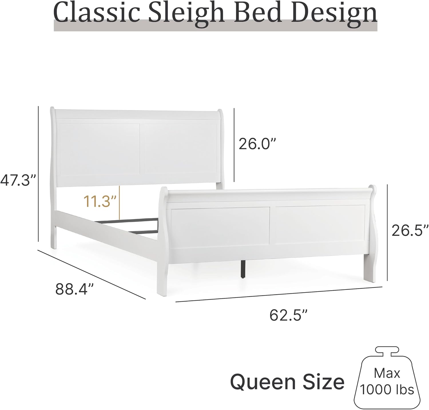 Furniture of America Louis Philippe Traditional Solid Wood 3 Piece Bedroom Set, Queen Bed Frame and Nightstands Set of 2, Sleigh Design Bedframe with Headboard and Footboard, Box Spring Needed, White