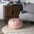 Classy Pink Faux Leather Round Pouf Ottoman 20'' | Stylish Tufted Footrest Vanity Stool Glamorous Touch Luxe Look, | Bench Fluffy Dorm Patio Perfect for Living Room, Bedroom, Lounge Cushioned