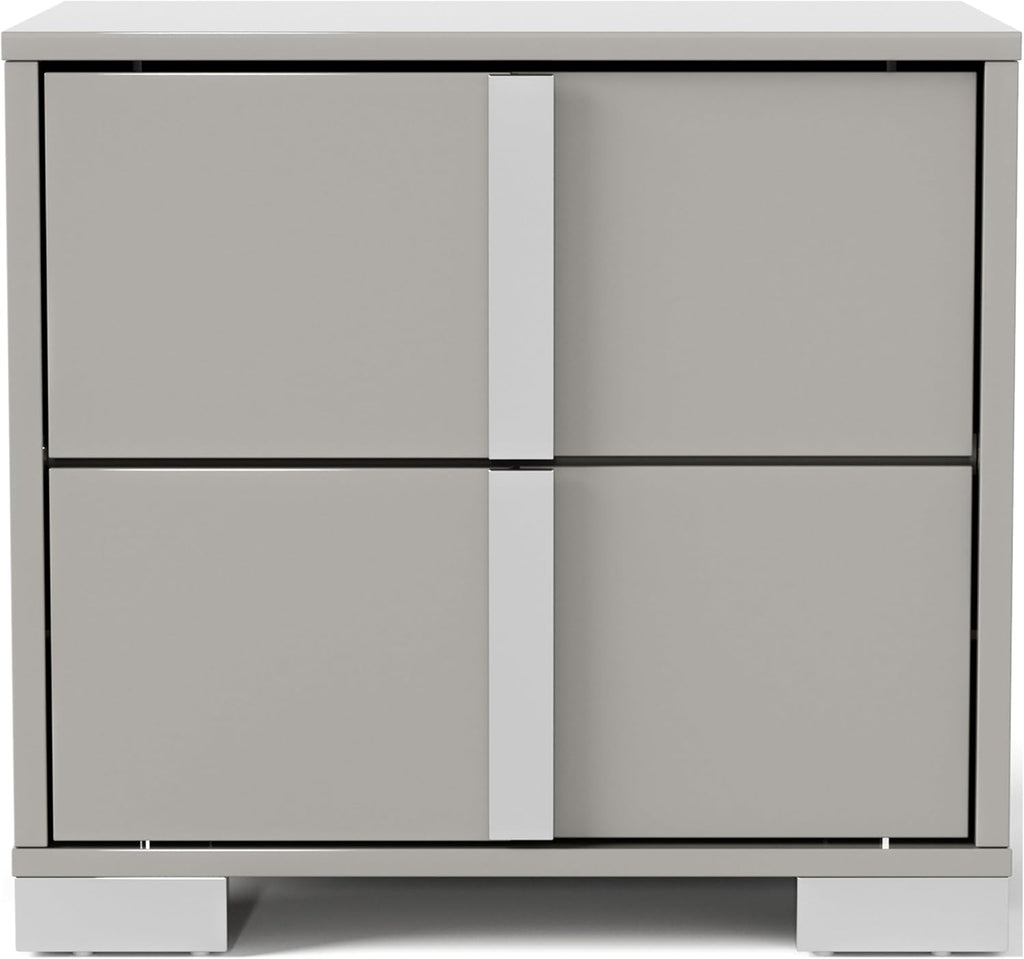 Furniture of America Alistair Modern Wood 2-Piece Bedroom Set with LED on Headboard Bed, Ball-Bearing Glides, Vertical Chrome Handles on Nightstand, Box Spring Required, King, Light Taupe