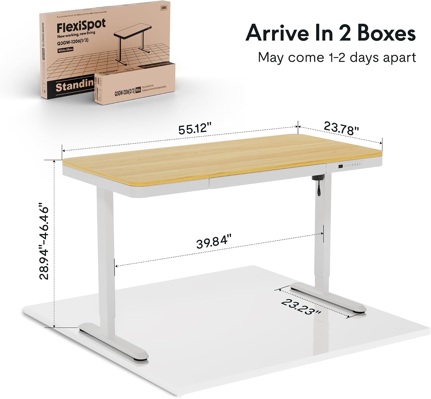 FLEXISPOT Electric Standing Makeup Vanity Desk with Drawer and USB Charge Ports&Child Lock, 55' Height Adjustable Whole-Piece Quick Install Dressing Table for Women Girls Bedroom Dressing Room, Maple