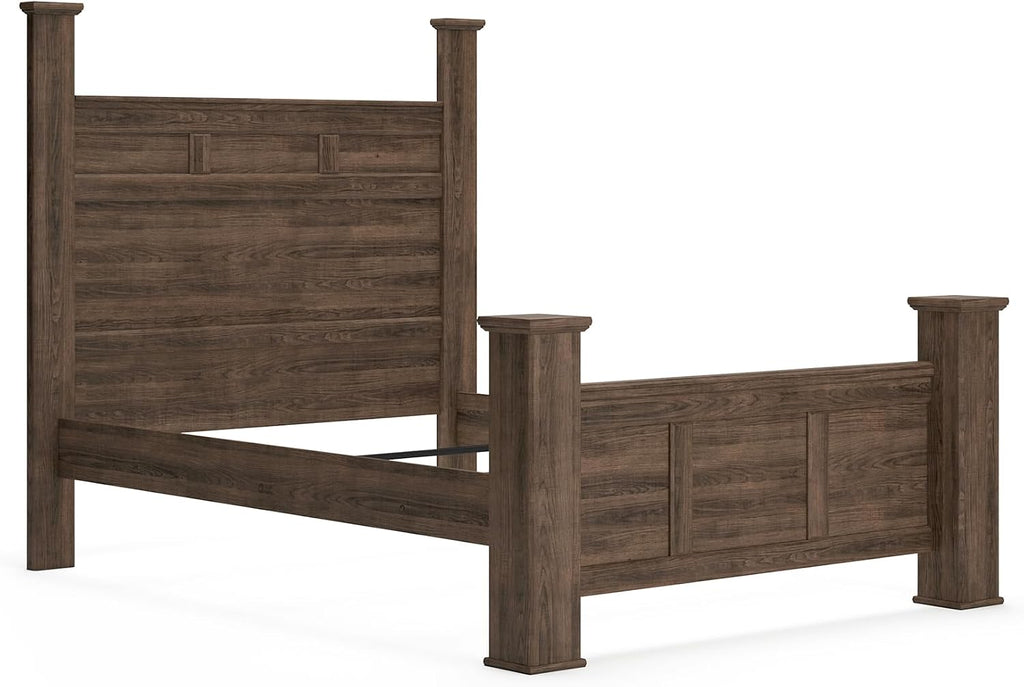 Signature Design by Ashley Juararo Casual Queen Poster Bed with Metal Slats, Foundation or Box Spring Needed, Dark Brown