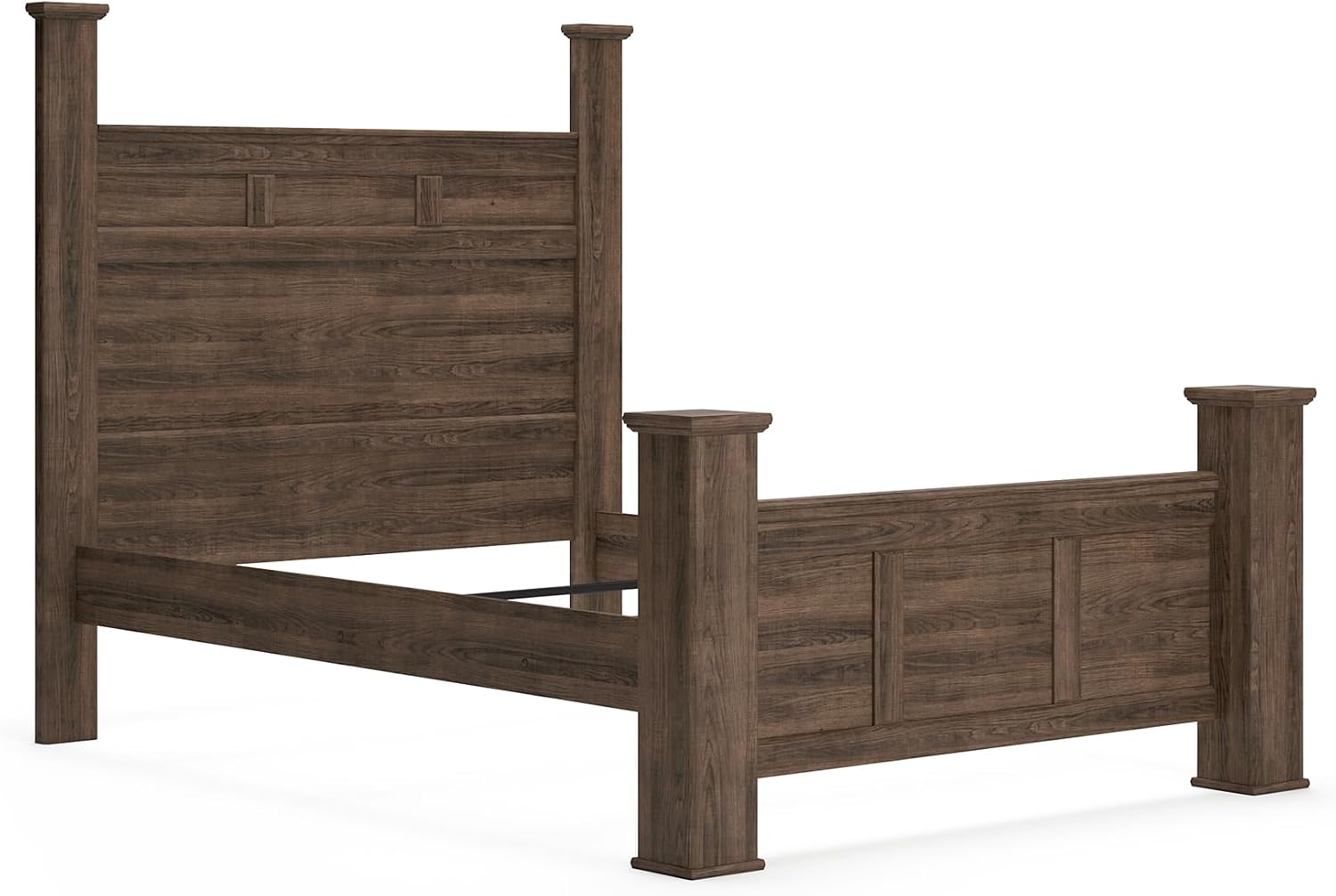 Signature Design by Ashley Juararo Casual Queen Poster Bed with Metal Slats, Foundation or Box Spring Needed, Dark Brown
