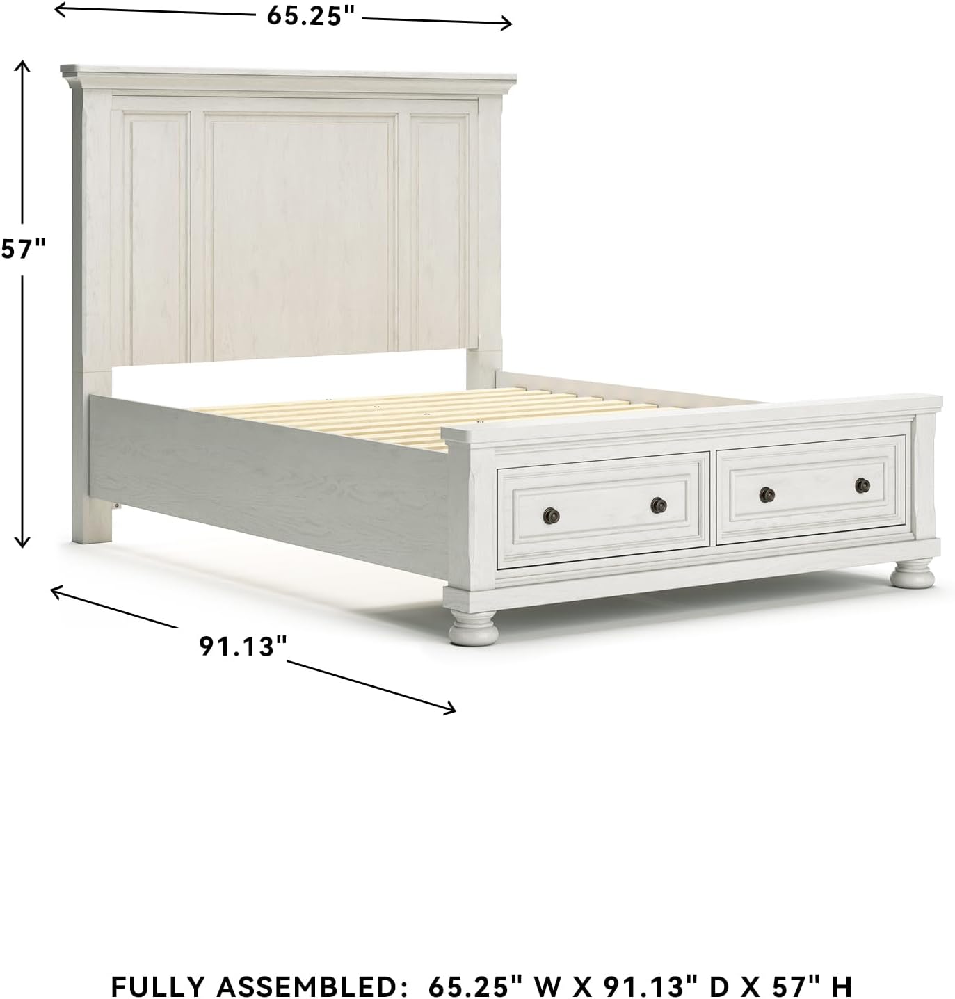 Signature Design by Ashley Robbinsdale Casual 2-Drawer Queen Platform Storage Bed, Foundation or Box Spring Not Needed, White