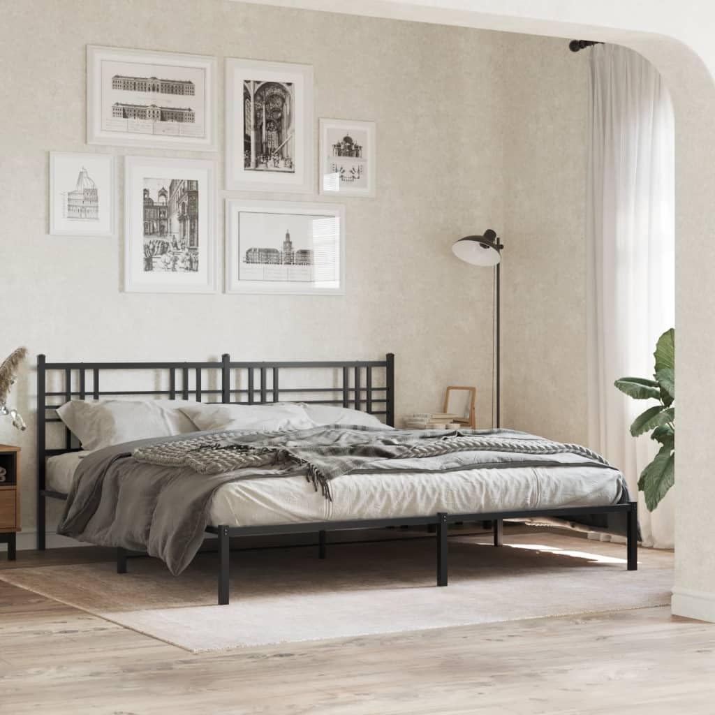 King Size Metal Bed Frame with Headboard Black 76'x79.9' Sturdy Steel Platform Bed Frame with Underbed Storage Space for Bedroom Furniture