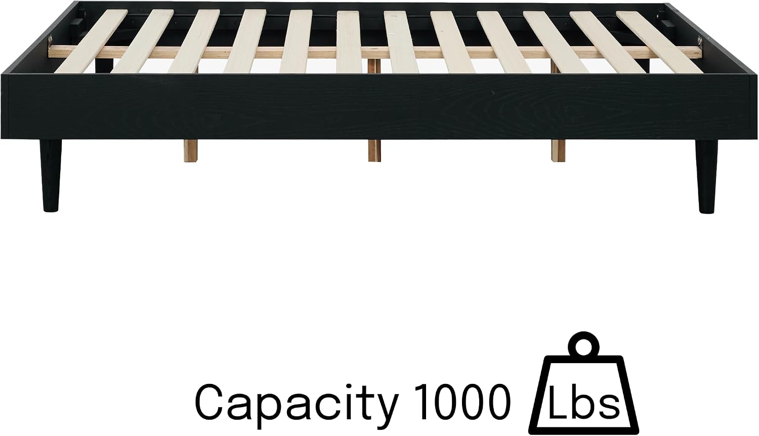 NTC Fly Wooden Bed Frame Without Headboard, Solid Wood Foundation with Silent Slats and Wood Central Supports, 1000 Lb Capacity, Effortless Assembly, Full - Burnt Black