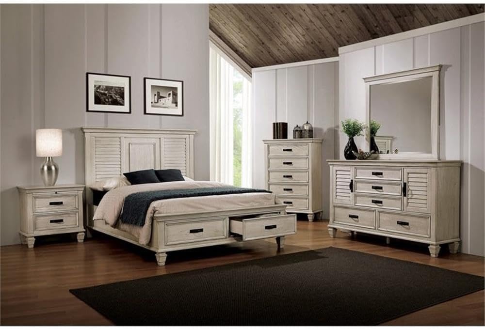 Coaster Franco California King Bed 4-Piece Set, Distressed White