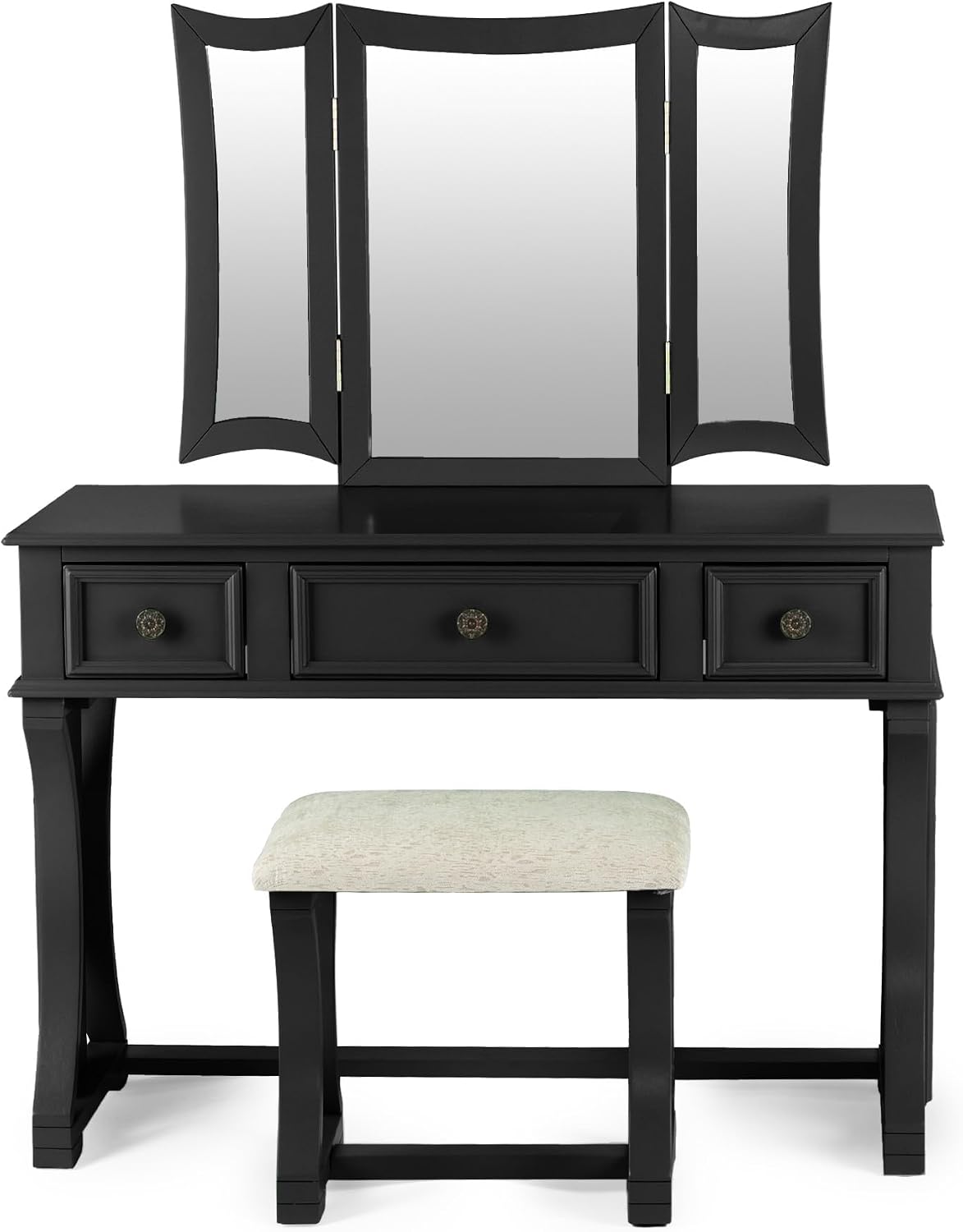 Poundex Bobkona Edna Vanity Set with Stool, Black