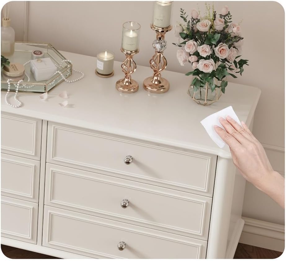 Vanity Table Solid Wood Vanity Dresser with Creamy New Makeup Table Corner Design for High-End Bedroom Décor