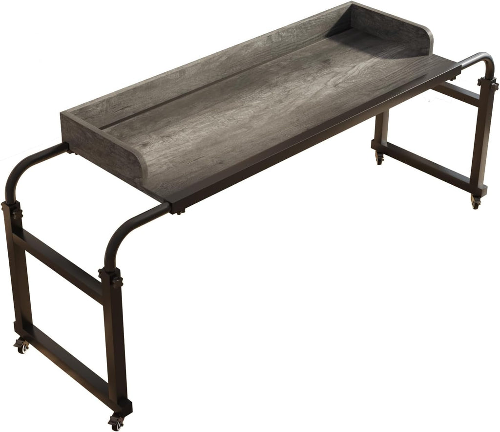 TigerDad Overbed Table with Wheels Overbed Desk Over Bed Desk King Queen Bed Table Overbed Laptop Table Over Bed Table with Wheels((Gray)