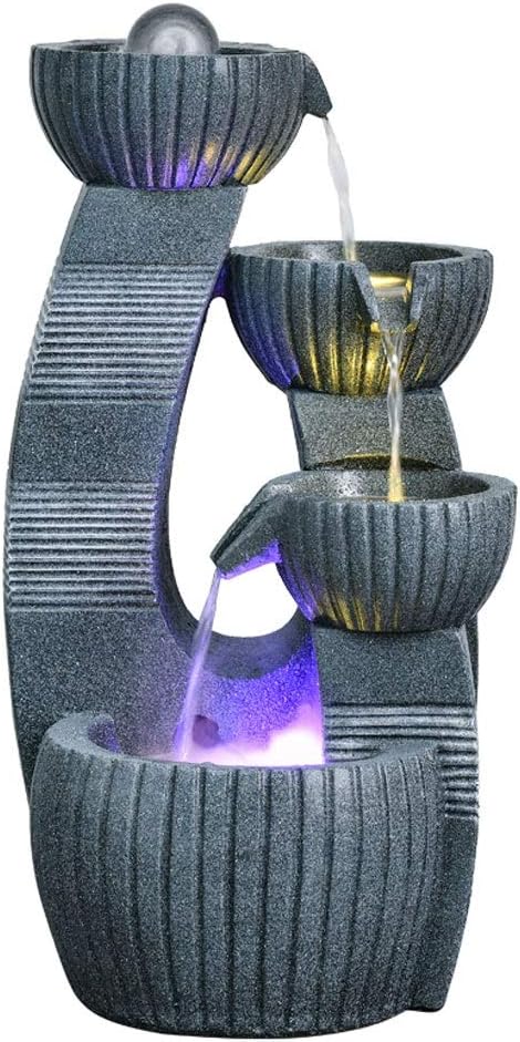 Tabletop Fountains Indoor/Outdoor Table-Top Water Fountain 4 Tiered Bowls Waterfall Water Fountain for Table Desk Yard Garden Patio Deck Home Relaxation 23.6' Height Gray Desktop Waterfall