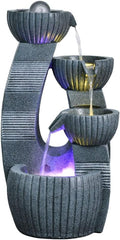 Tabletop Fountains Indoor/Outdoor Table-Top Water Fountain 4 Tiered Bowls Waterfall Water Fountain for Table Desk Yard Garden Patio Deck Home Relaxation 23.6' Height Gray Desktop Waterfall