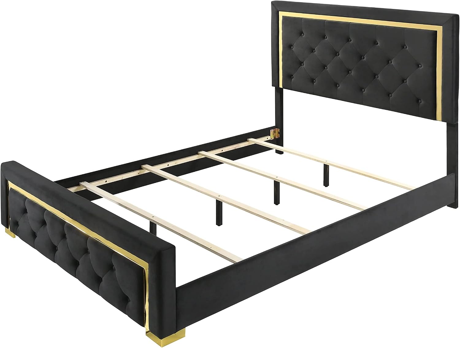 Modern Glam Beautiful 3pc Bedroom Set King Size Panel Bed Storage 2X Nightstands Furniture Gold Black Finish