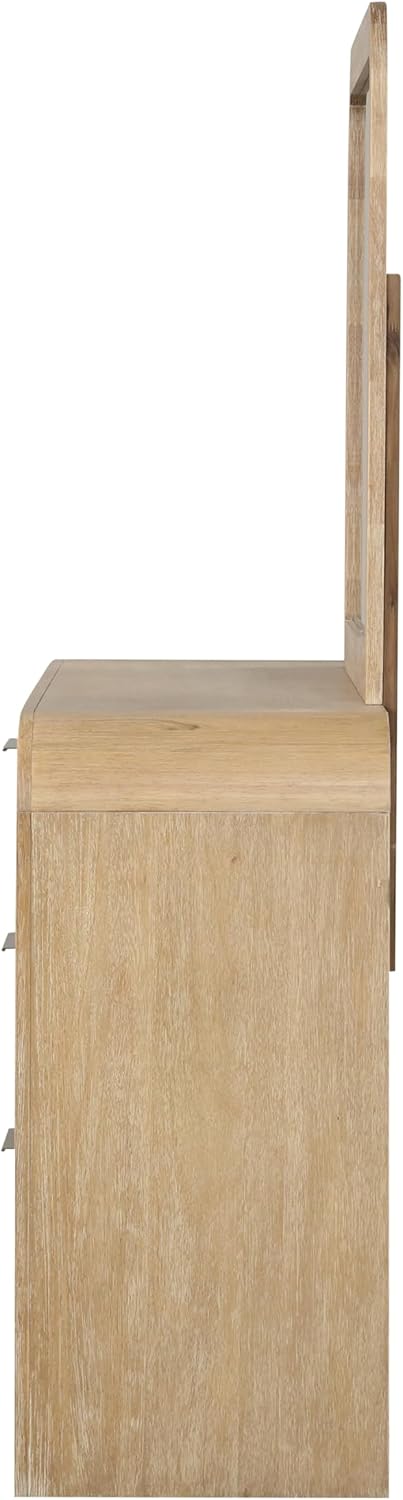 Furniture of America Verena Boho Solid Wood 4-Piece Bedroom Set with Padded Headboard Bed, Metal Side Glide, Finger Pulls on Nightstand and Dresser with Mirror, Box Spring Needed, Queen, Natural