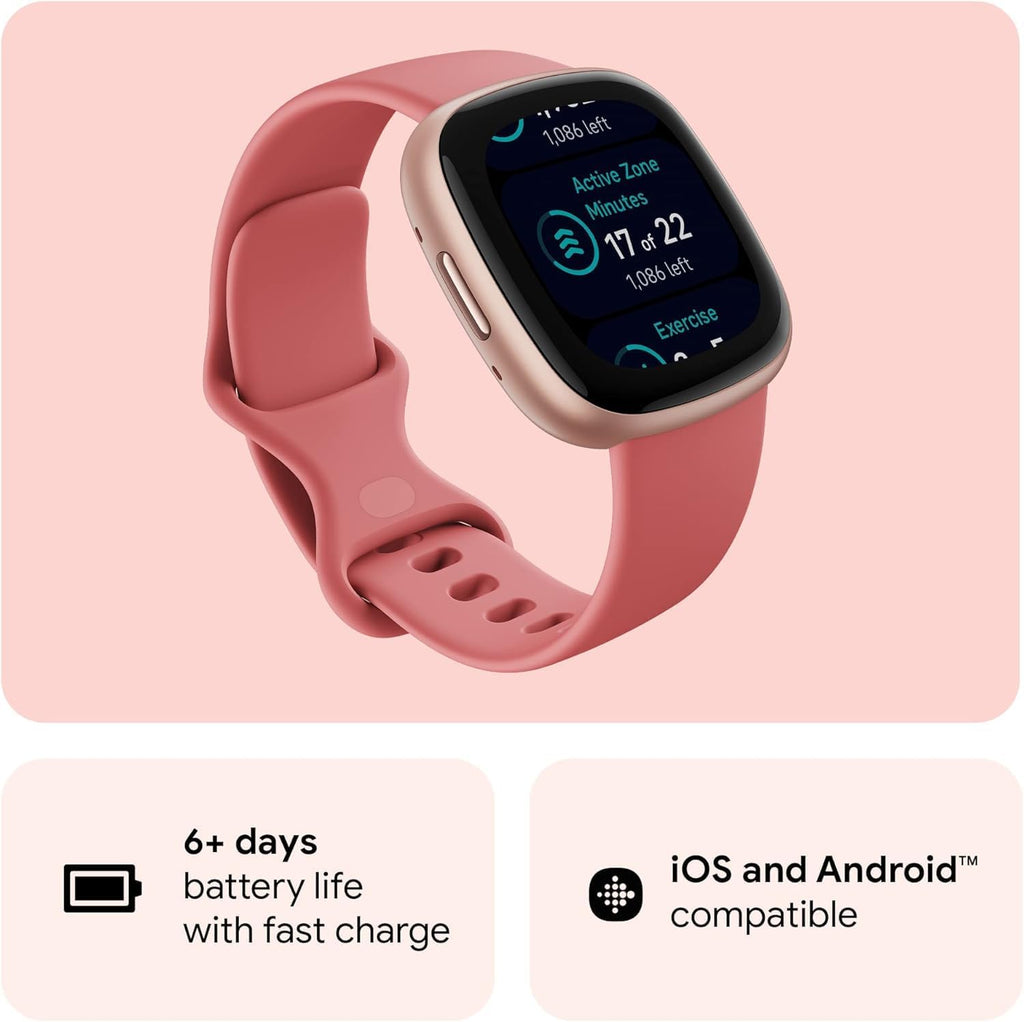 Fitbit 2 Pack Versa 4 Fitness Smartwatch with Daily Readiness, GPS, 24/7 Heart Rate, 40+ Exercise Modes, Fit Bit Smart Watch Pink Sand/Copper Rose Bundle with Cleaning Cloth and Charger